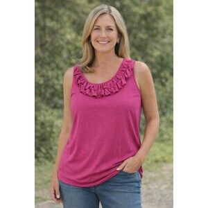 ANA Women’s Pink Ruffle Neck Sleeveless Tank Top Scoop Neck Casual Blouse Size2X